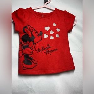 Red Minnie Mouse glitter hearts t shirt 6/9 m